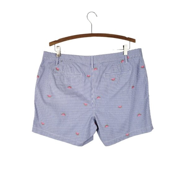 Talbots Girlfriend Chino Shorts Blue White Stripe Watermelon Embroidered 16P - Picture 2 of 6